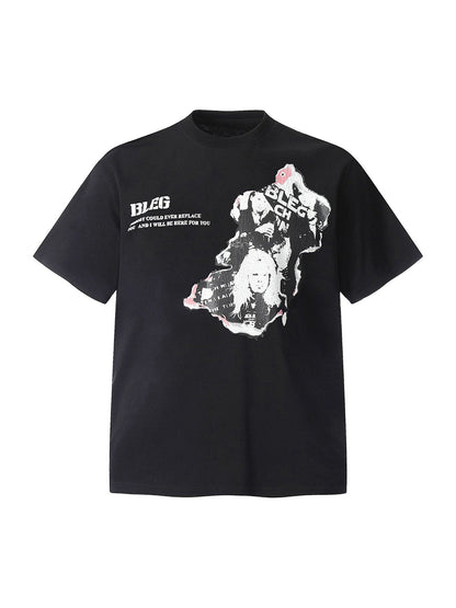 Street Hip-hop Portrait Print T-shirt 