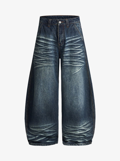 Wide-Leg Denim Jeans with Distressed Look for Women 