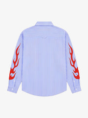 Racing Script Flame Graphic Striped Shirt