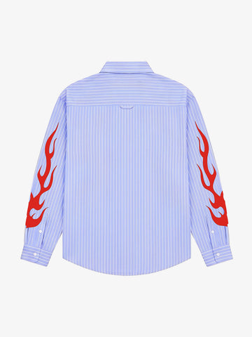 Racing Script Flame Graphic Striped Shirt