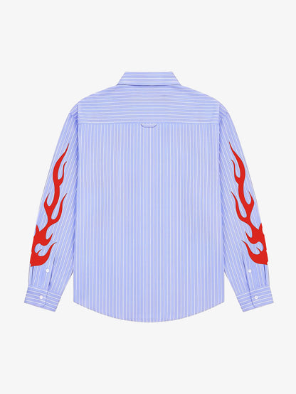 Racing Script Flame Graphic Striped Shirt