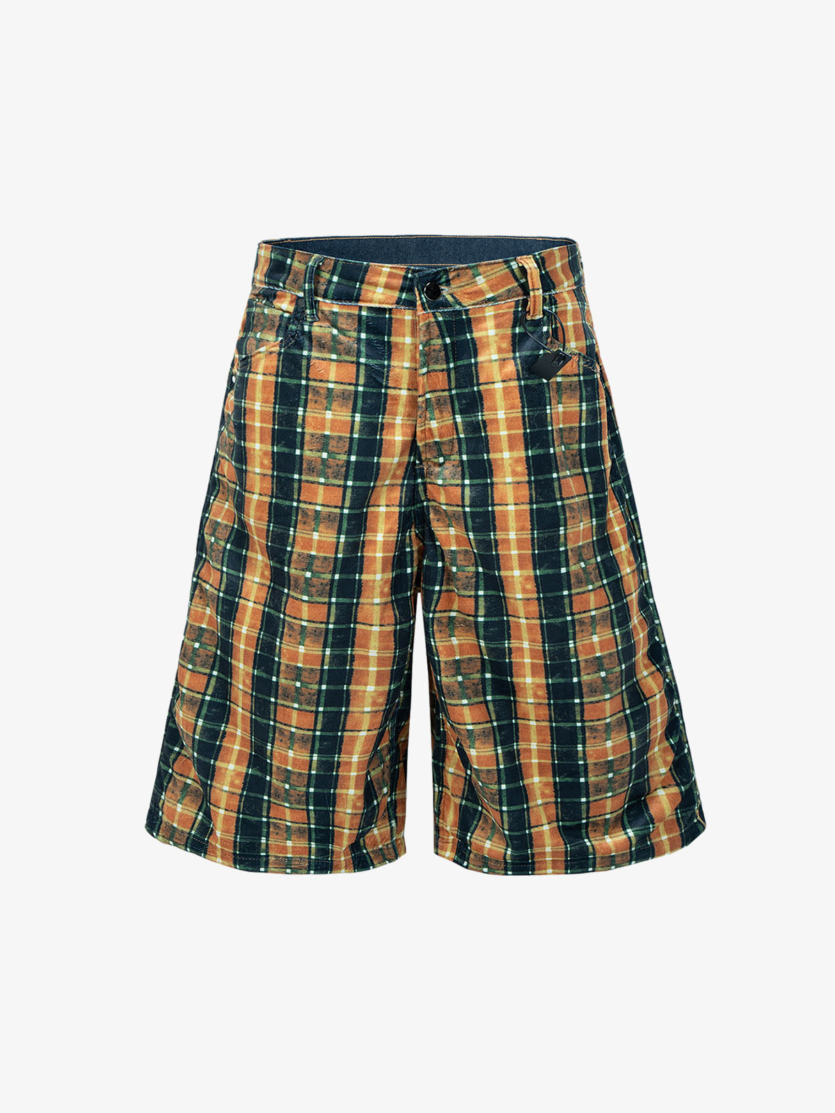Plaid Relaxed Fit Jeans – Vintage Washed Tartan Denim Trousers