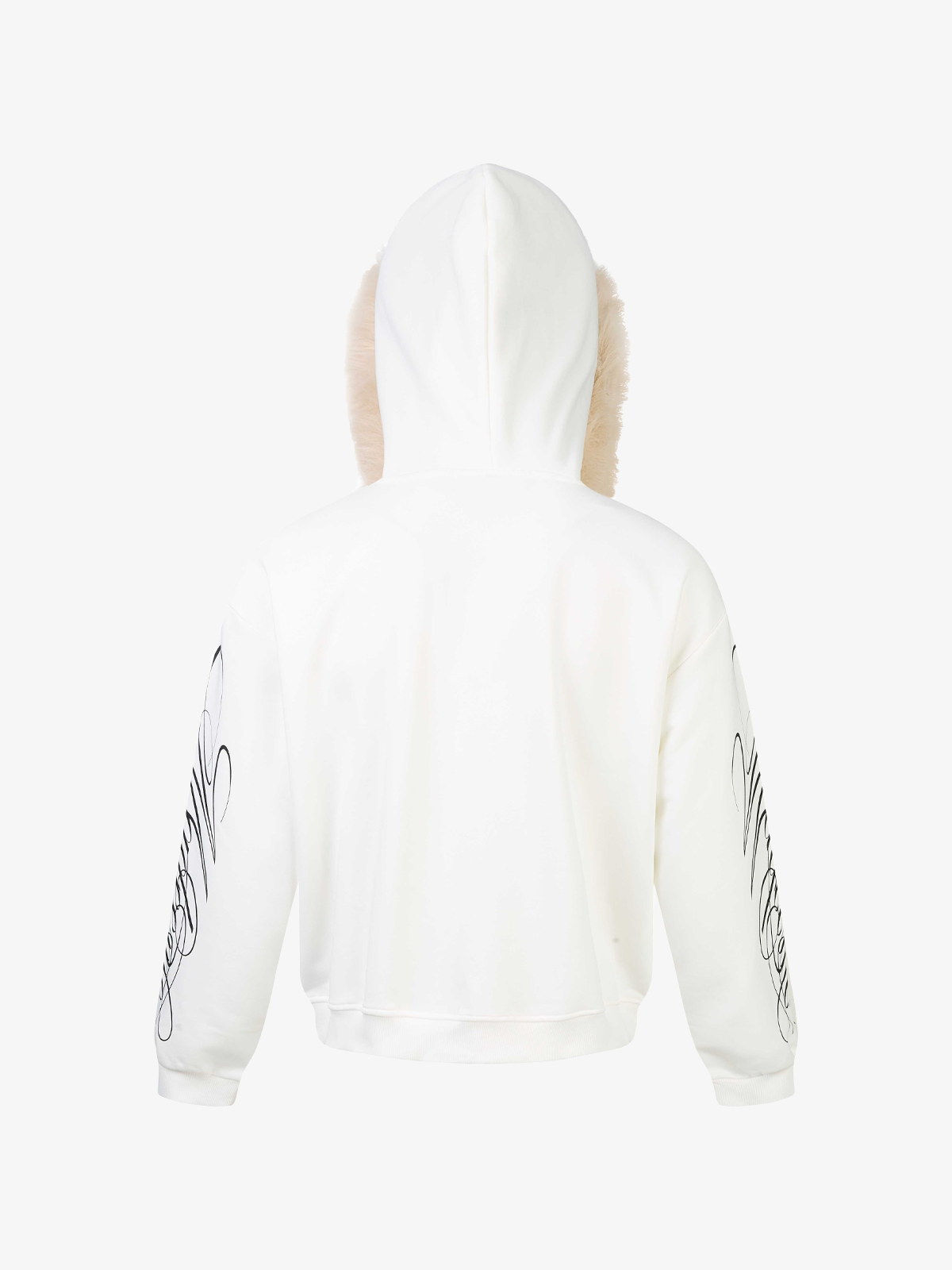 Fur-Trim Sleeve Graphic Zip Hoodie