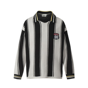 Crest Embroidered Striped Polo Sweater
