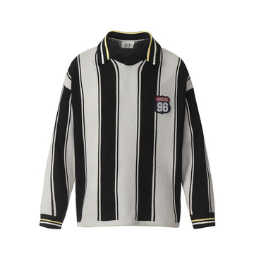 Crest Embroidered Striped Polo Sweater