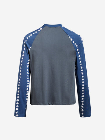 American Flag Star Graphic Color Block Long Sleeve Tee