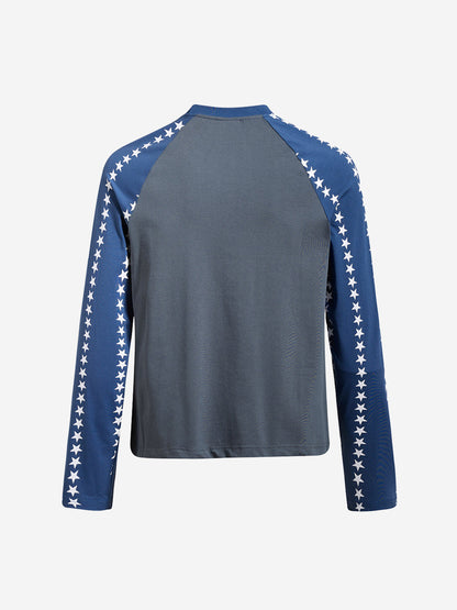 American Flag Star Graphic Color Block Long Sleeve Tee