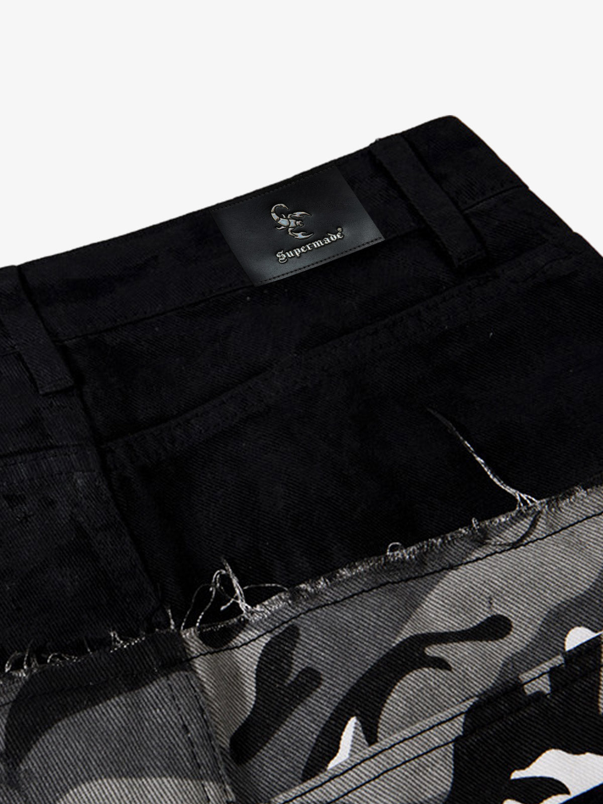 Camo Patchwork Eyelet Strap Flared Jeans