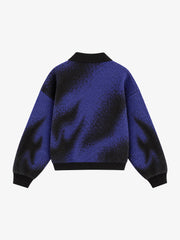 Abstract Spray Graphic Jacquard Knit Polo Sweater