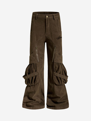 Logo Embroidered Multi-Pocket Flared Pants