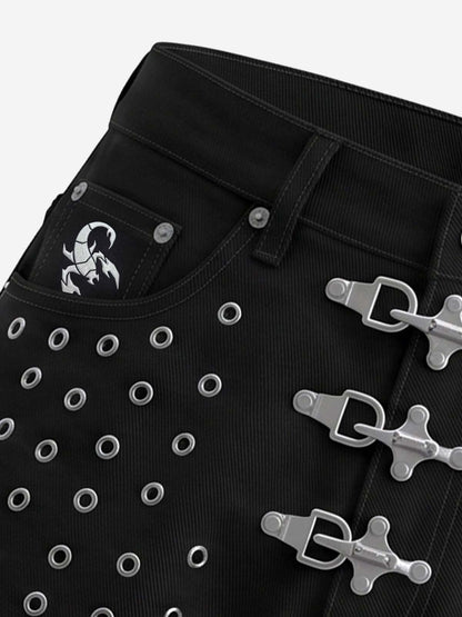 Scorpion Embroidered Anchor-Buckle Denim Shorts
