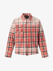 Paint Splatter Plaid Frayed Hem Button Up Shirt 