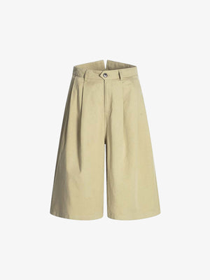 Cotton Blend Wide Leg Bermuda Shorts for Men - High Waist, Comfort Fit, Casual Summer Style 