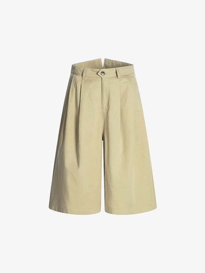 Cotton Blend Wide Leg Bermuda Shorts for Men - High Waist, Comfort Fit, Casual Summer Style 