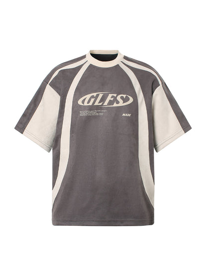 Jersey Deconstructed Contrast Color Stitching Print T-shirt - 2407 