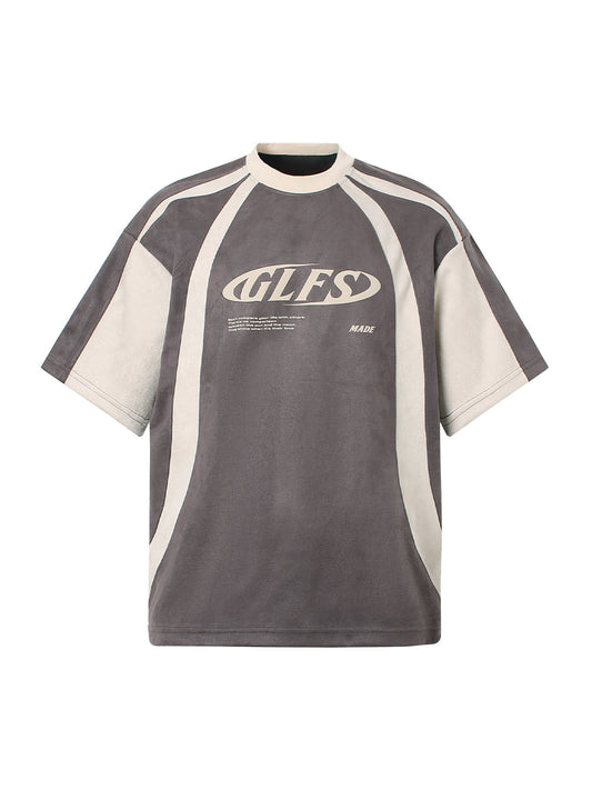 Jersey Deconstructed Contrast Color Stitching Print T-shirt - 2407 