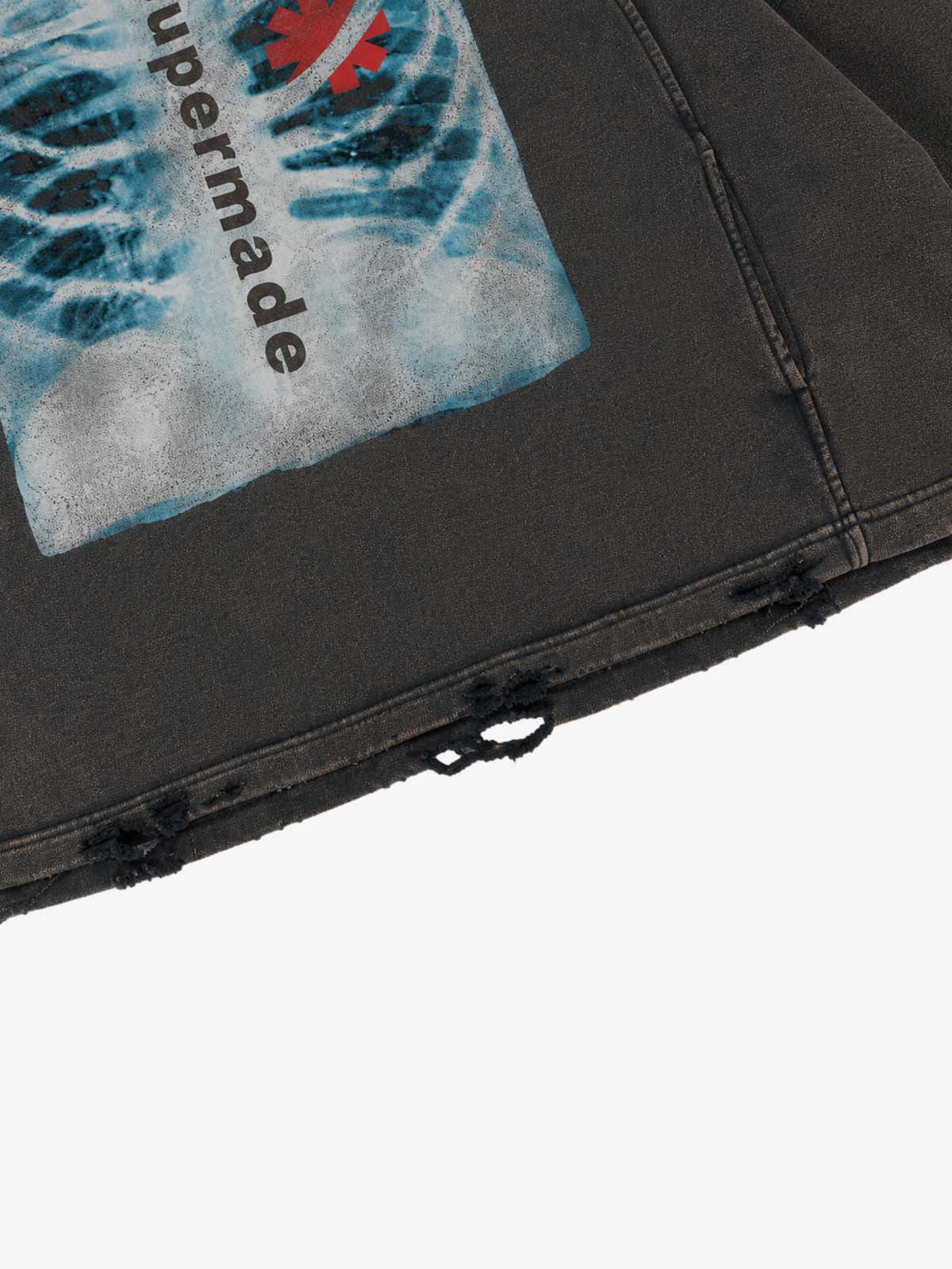X-Ray Skull Graphic Distressed Washed Boxy Hoodie