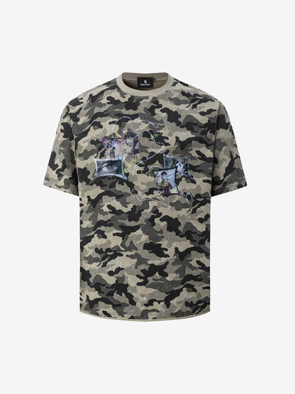 Camo Photo Collage Graphic T Shirt 
