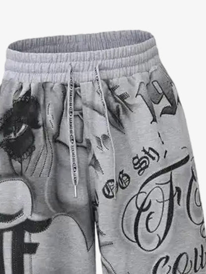 Rhinestone Letter Graphic Baggy Sweatants