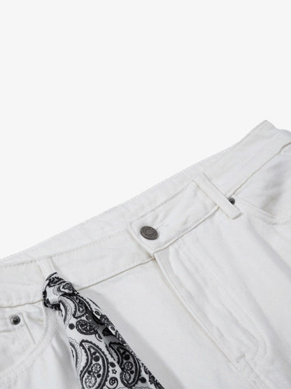 Bandana Accent Cream Flare Pants 