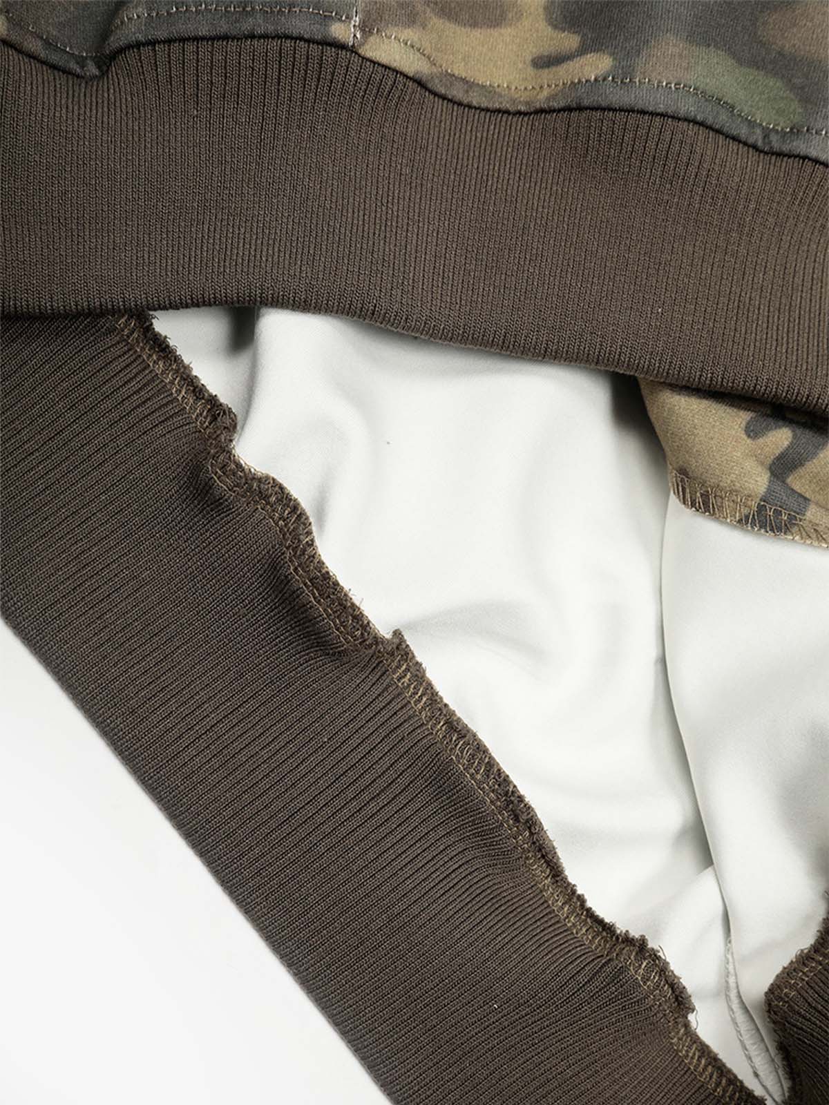 Camouflage Hooded Jacket with Embroidered Details and Striped Sleeves 