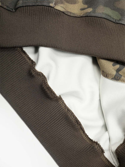 Camouflage Hooded Jacket with Embroidered Details and Striped Sleeves 