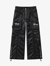 Multi-Pocket Zip Strap Glossy Nylon Moto Pants