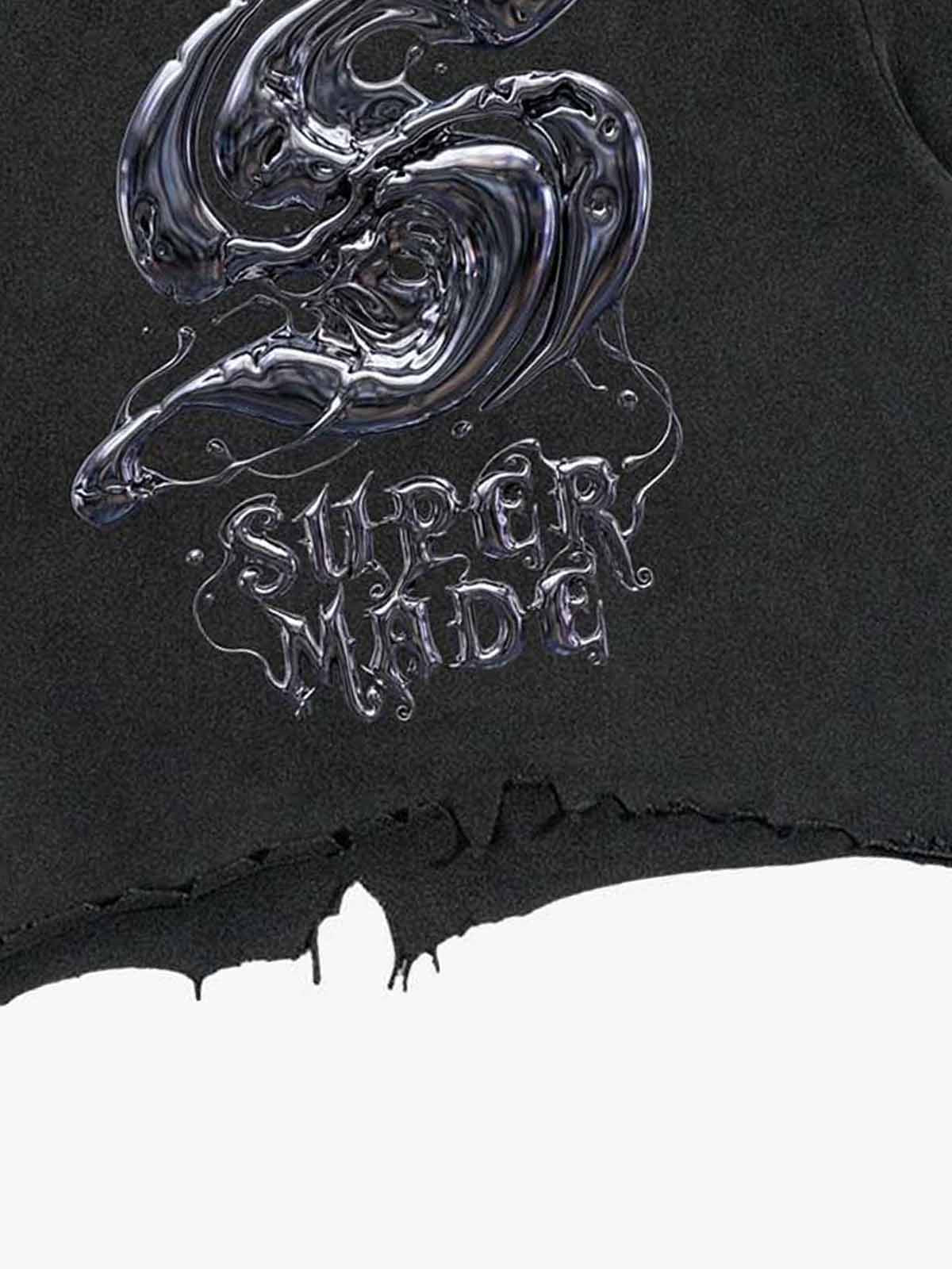Gothic Liquid Metal Ripped Washed T-Shirt 