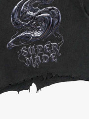 Gothic Liquid Metal Ripped Washed T-Shirt 