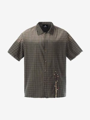 Gradient Plaid Frayed Short Shirt