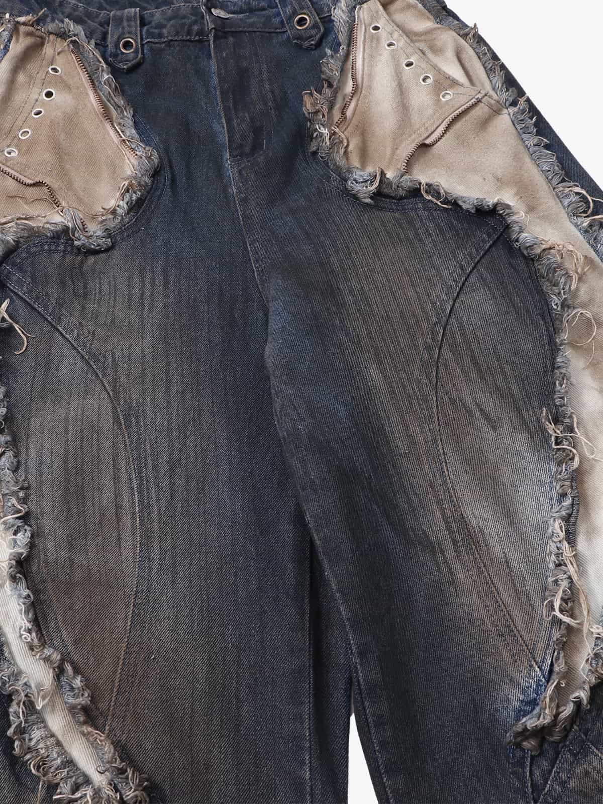 Retro Distressed Studded Heavy-Duty Functional Jeans 