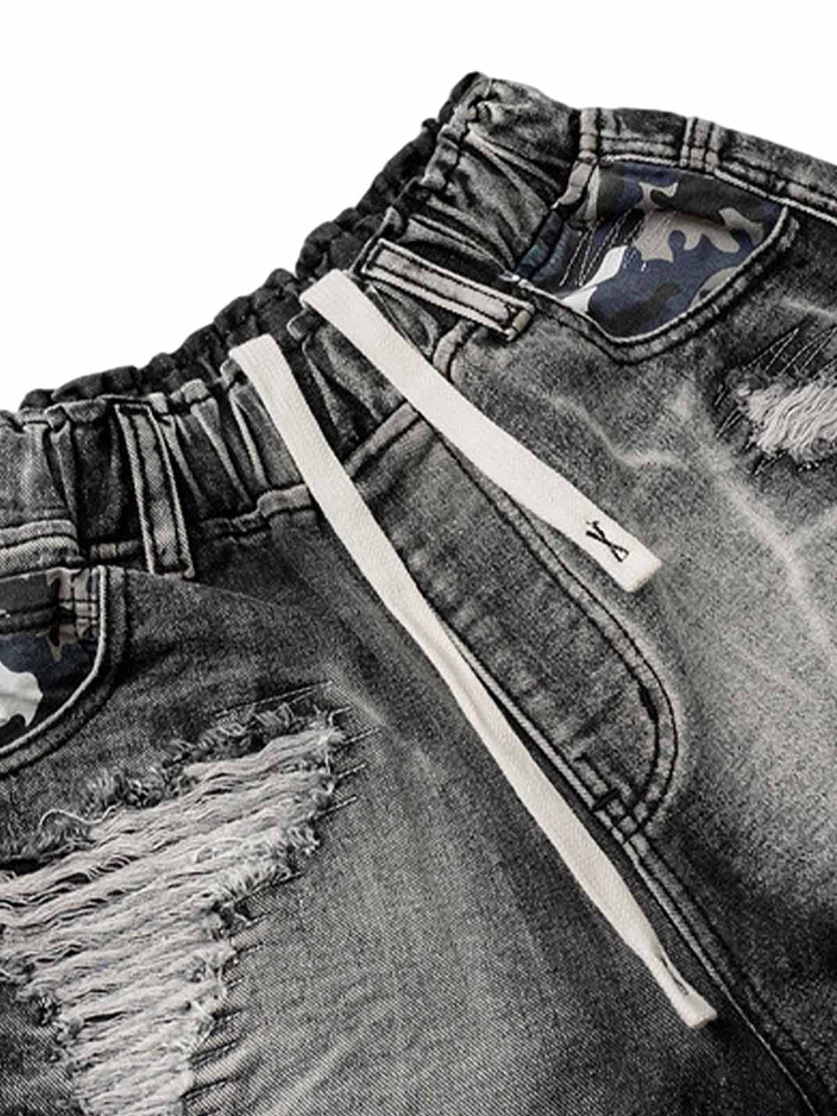 Distressed Camouflage Denim Shorts