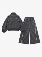 Retro Track Panel Zip-Up Jacket & Wide-Leg Track Pants Set