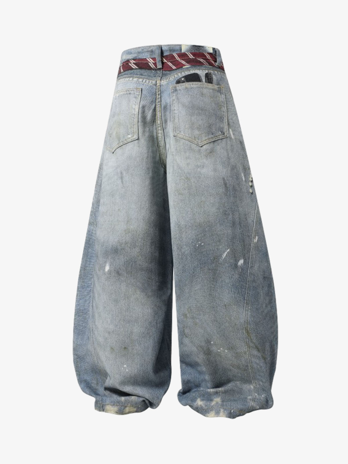 Denim Wide Leg Baggy Jeans with Tie and Pearl Chain Detail for Women Fashion Streetwear 