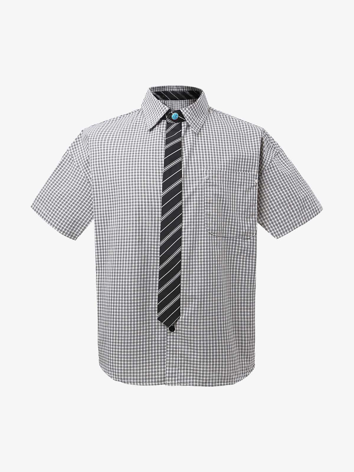 Tie Contrast Stitching Casual Plaid Shirt 