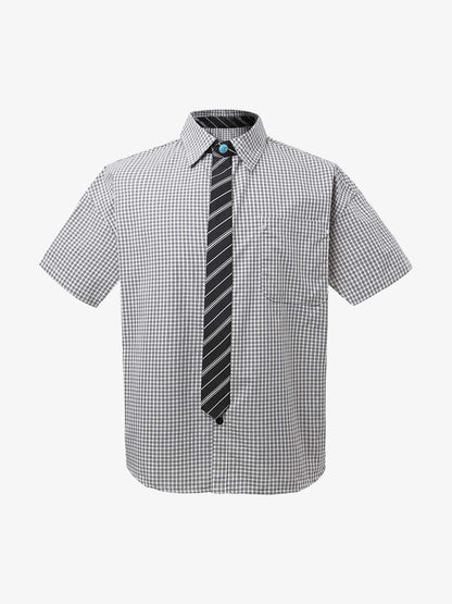 Tie Contrast Stitching Casual Plaid Shirt 