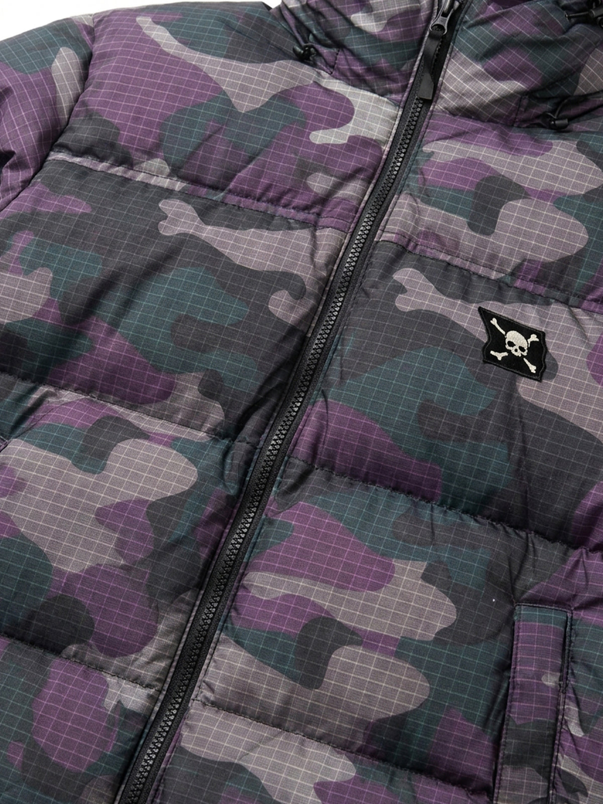 Purple Plaid Camo Puffer Coat