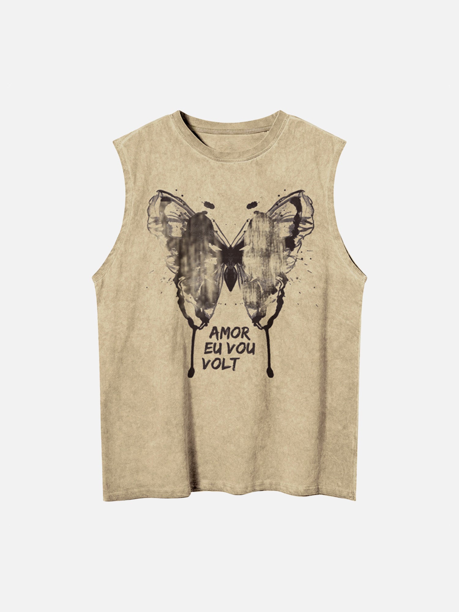Thesupermade Washed Distressed Butterfly Print Fried Color Genderless Vest