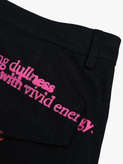 Stylish Wide-Leg Trousers with Embroidered Text and Multi-Pockets for Modern Fashionistas 