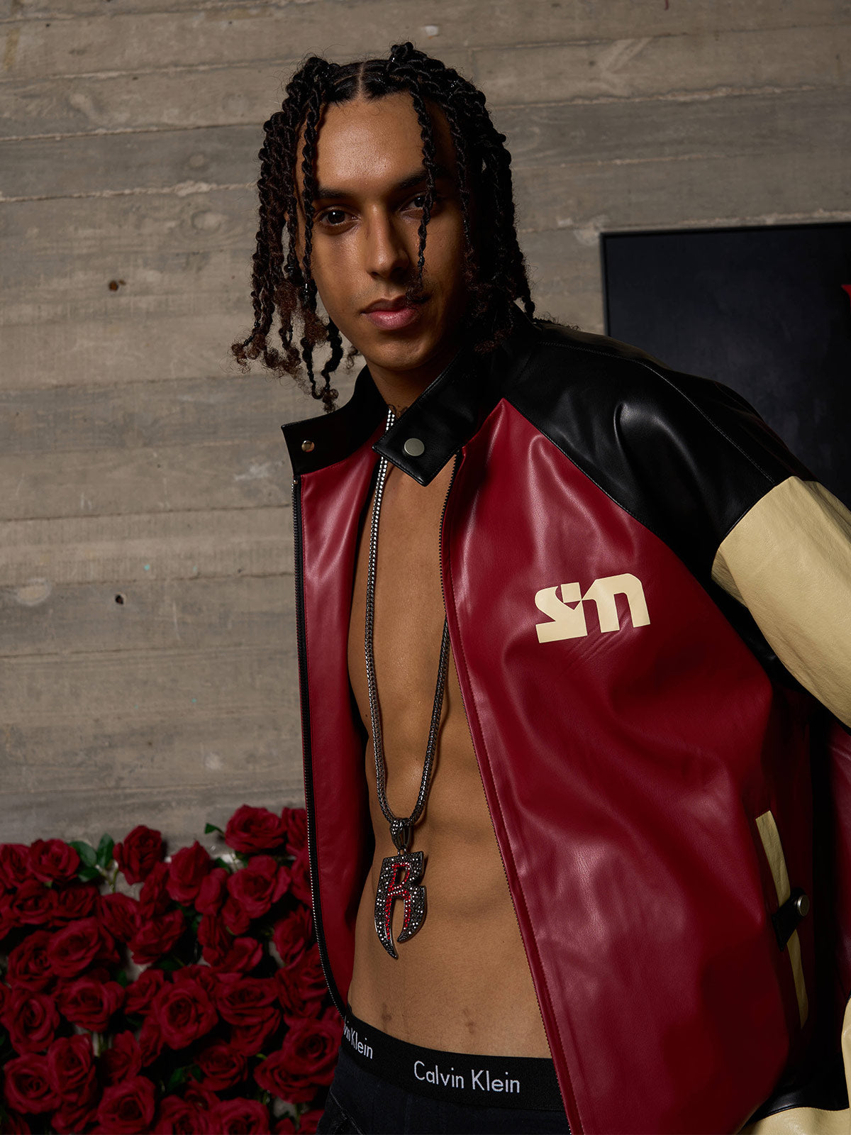 Original Contrast Color Leather Jacket 
