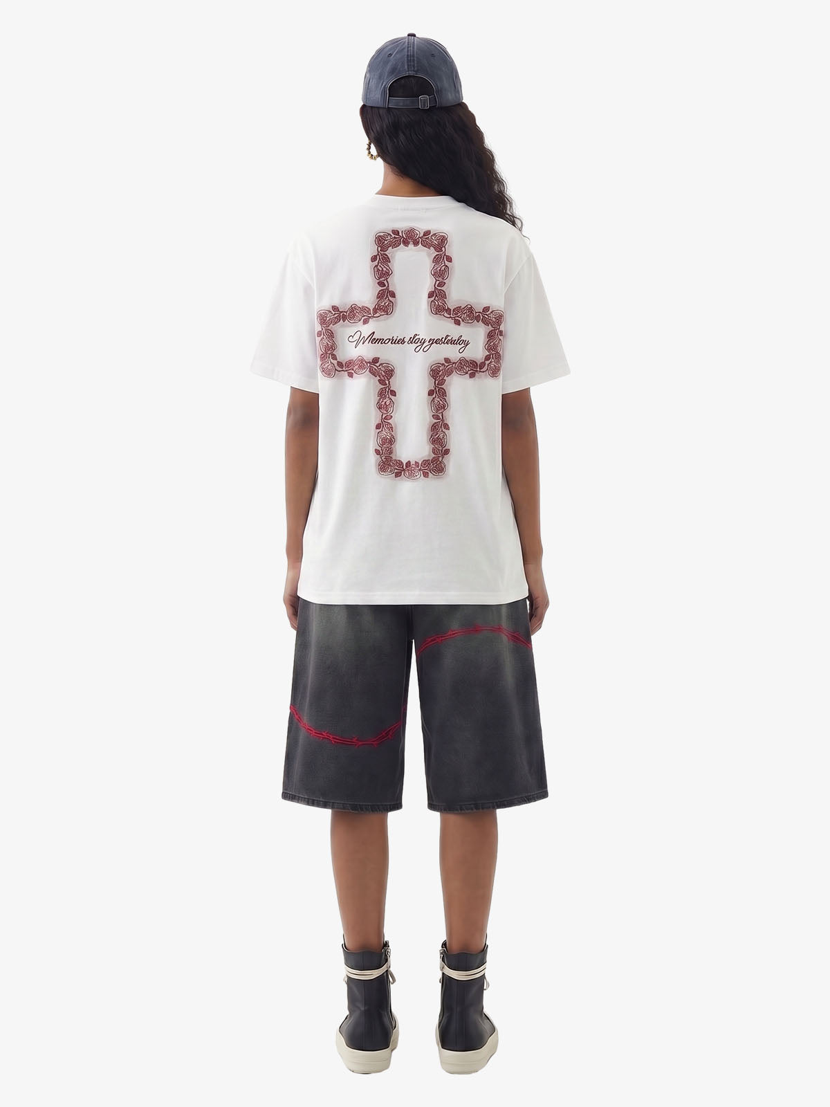 Rose Cross Slogan Graphic T-Shirt 