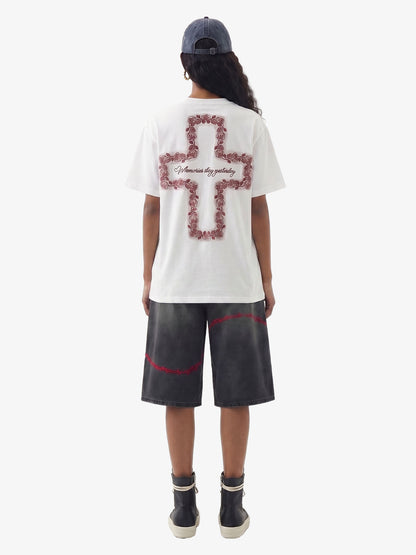 Rose Cross Slogan Graphic T-Shirt 
