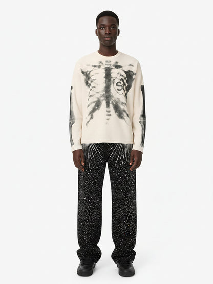 Skeleton Graphic Waffle Sweatshirt - 2495 