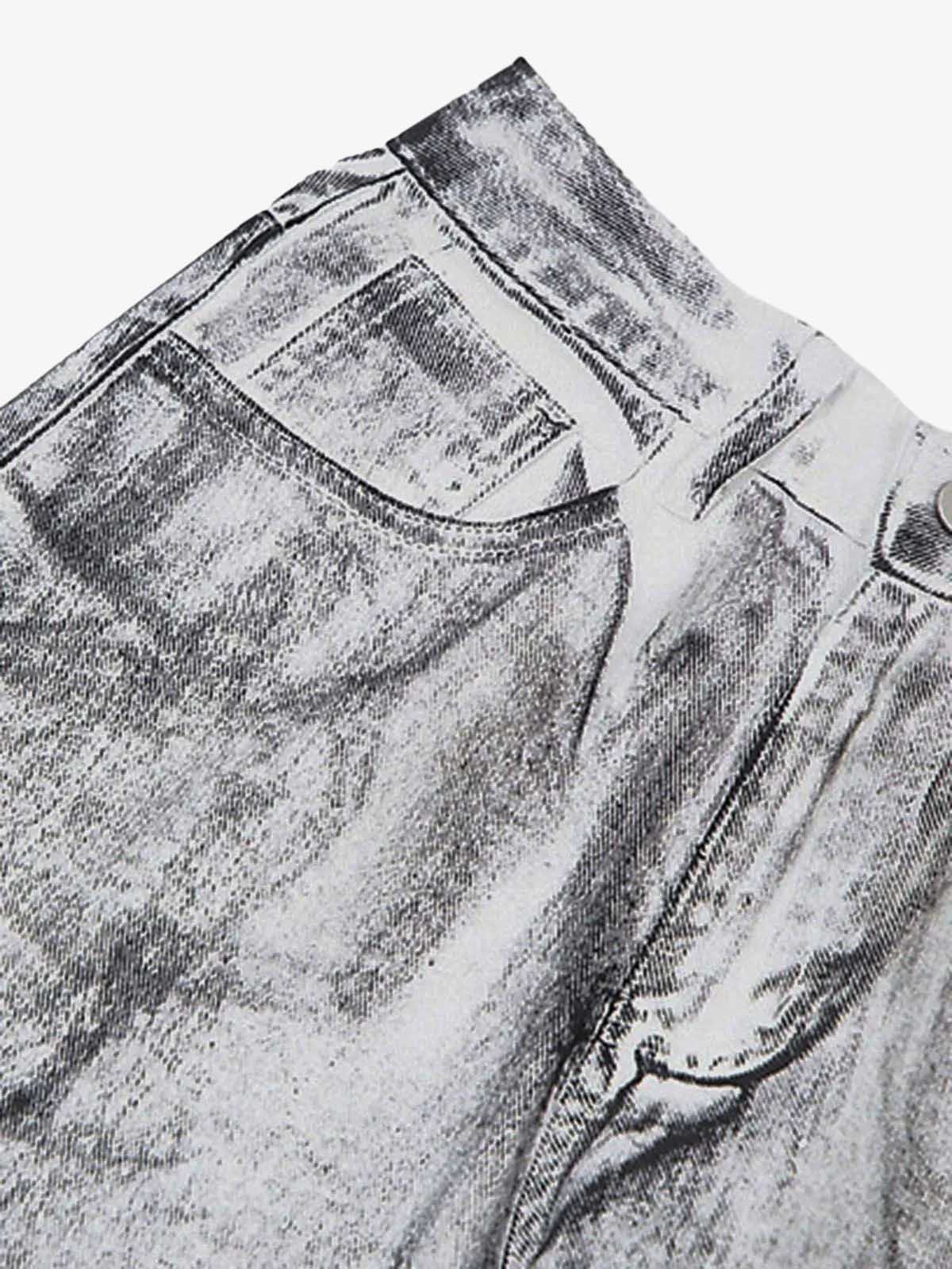 Wasteland Style Niche Design Dirty White Loose Jeans - 2114 