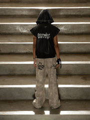 Thorn Destruction Frame Pattern Leather Vest 
