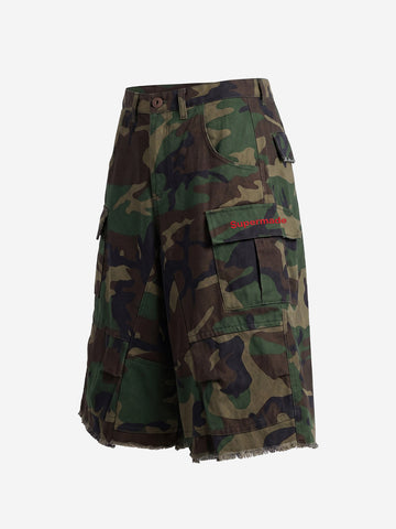 Vintage Camo Frayed Hem Cargo Shorts