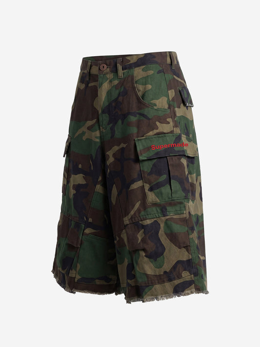 Vintage Camo Frayed Hem Cargo Shorts