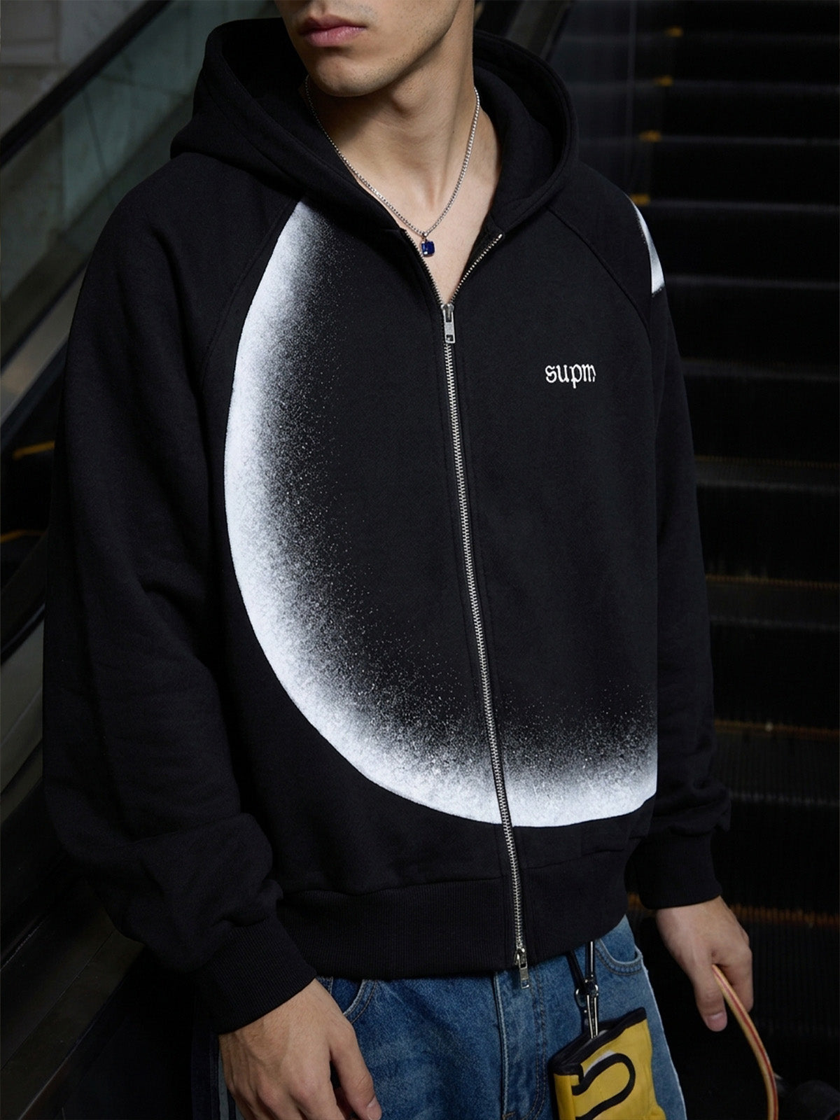 Curved Stripe Zip Hoodie & Wide-Leg Sweatpants Set