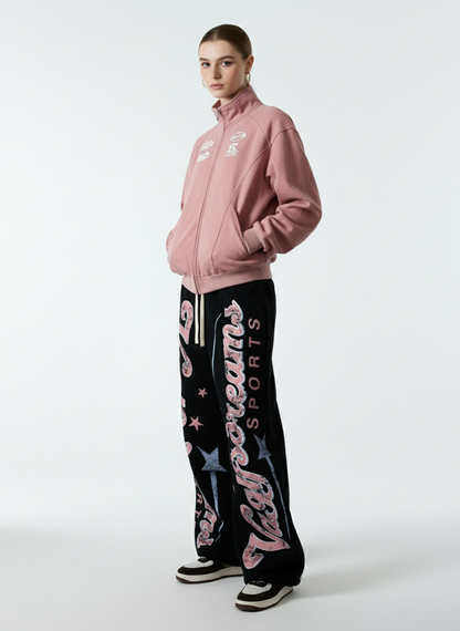 Retro Graphic Fleece-Lined Baggy Sweatpants 