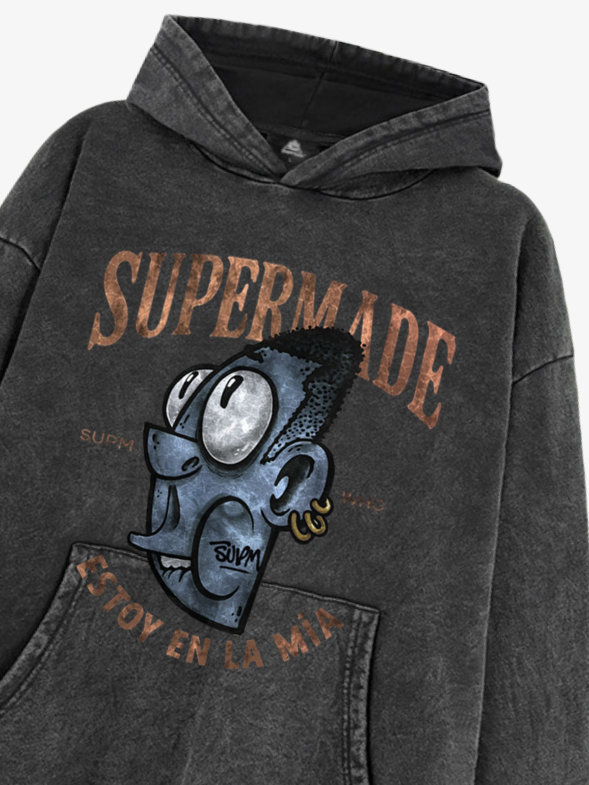 Thesupermade Street Trend Cool Blue Cartoon Big Head Hooded Sweatshirt 